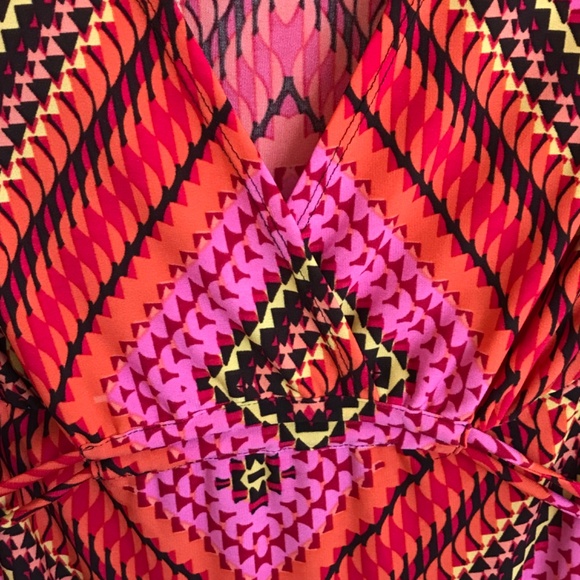 EN FOCUS Maxi Dress Pink Black Retro V Neck Kimono Sleeve Women’s Plus Size 14W - Picture 3 of 16